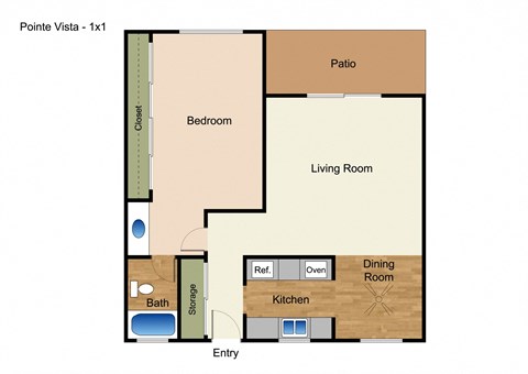 One bedroom one bath apartment floorplan